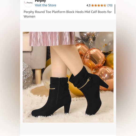 Perphy Round Toe Platform Black Heeled Bootie - Picture 2 of 2